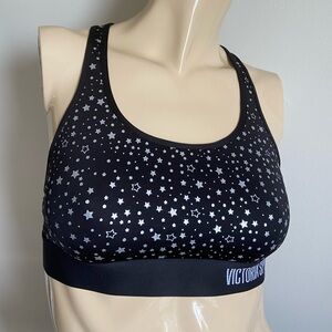Victoria’s Secret Sport racerback Silver star pattern on black wireless bra